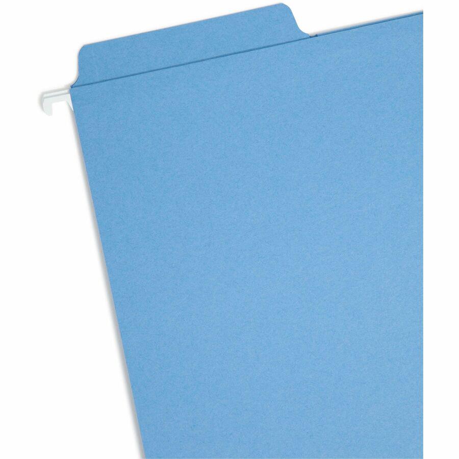 Smead FasTab 1/3 Tab Cut Letter Recycled Hanging Folder - 8 1/2" x 11" - Top Tab Location - Assorted Position Tab Position - Blue - 10% Recycled - 20 / Box. Picture 6