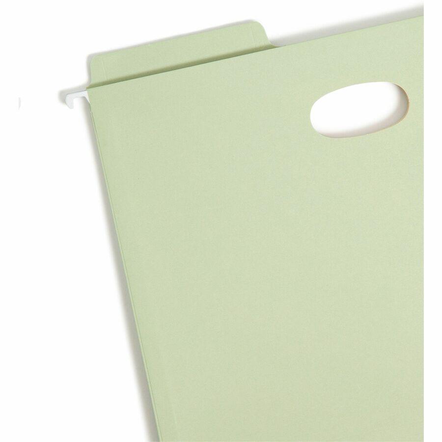 Smead FasTab 1/3 Tab Cut Letter Recycled Hanging Folder - 8 1/2" x 11" - 3 1/2" Expansion - Top Tab Location - Assorted Position Tab Position - Moss - 10% Recycled - 9 / Box. Picture 6
