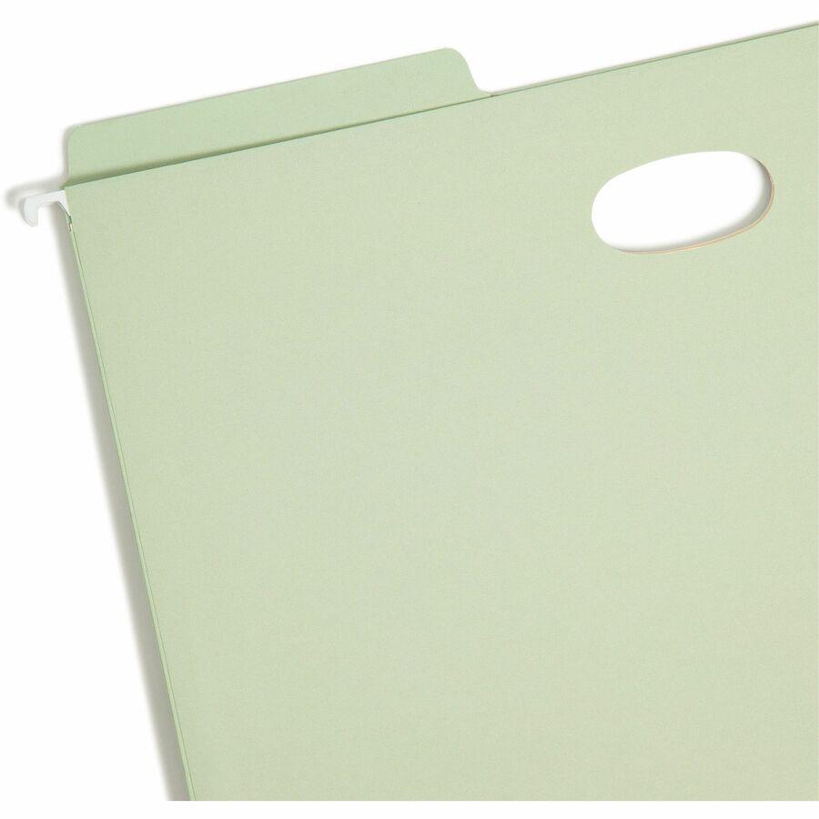 Smead FasTab 1/3 Tab Cut Legal Recycled Hanging Folder - 8 1/2" x 14" - 3 1/2" Expansion - Top Tab Location - Assorted Position Tab Position - Moss - 10% Recycled - 9 / Box. Picture 6
