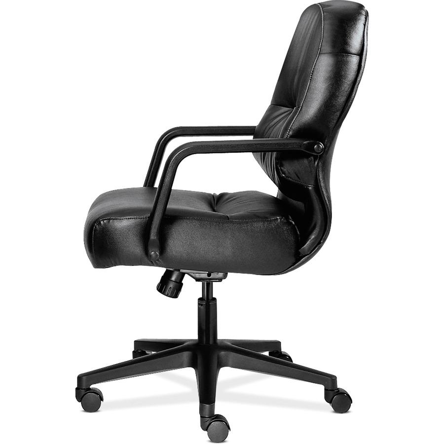 HON Pillow-Soft Chair - Black Leather Seat - Black Leather Back - Black Frame - Mid Back - 5-star Base - Black. Picture 3