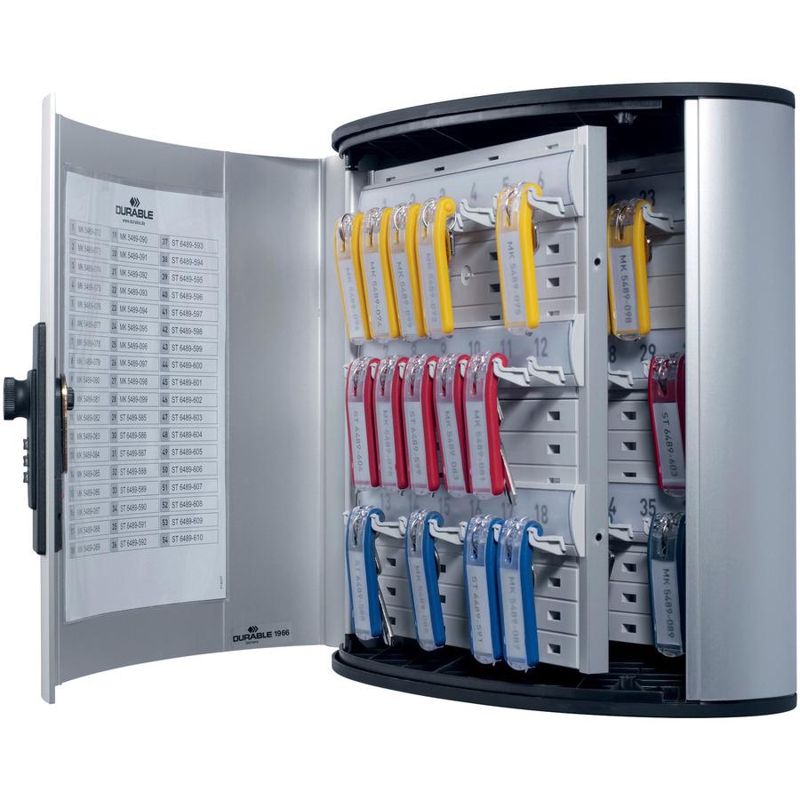 DURABLE&reg; Brushed Aluminum Combo Lock 36-Key Cabinet - 11-3/4" W x 11" H x 4-5/8" D - Combination Locking Door - Aluminum. Picture 2