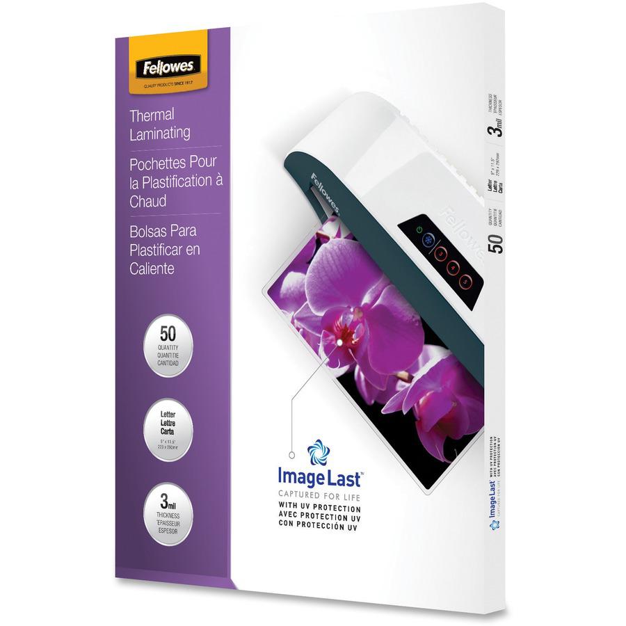 Fellowes Thermal Laminating Pouches - ImageLast&trade;, Jam Free, Letter, 3 mil, 50 pack - Sheet Size Supported: Letter - Laminating Pouch/Sheet Size: 9" Width x 11.50" Length x 3 mil Thickness - Type. Picture 5