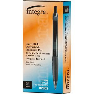 Integra 82952 Retractable Ballpoint Pens - Fine Pen Point - Retractable - Black - Black, Transparent Barrel - 1 Dozen. Picture 3