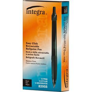 Integra Easy Click Retractable Ballpoint Pen - Medium Pen Point - Retractable - Black - Black Barrel - 1 Dozen. Picture 4