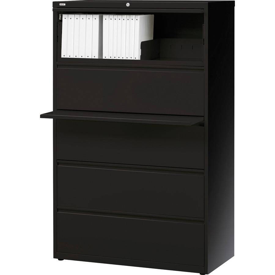 Lorell Fortress Series Lateral File w/Roll-out Posting Shelf - 42" x 18.6" x 67.7" - 5 x Drawer(s) for File - Letter, Legal, A4 - Lateral - Interlocking, Label Holder, Leveling Glide, Ball-bearing Sus. Picture 4