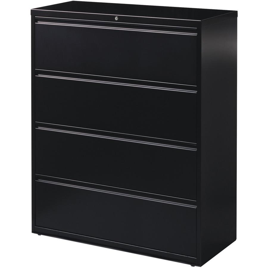 Lorell Fortress Series Lateral File - 42" x 18.6" x 52.5" - 4 x Drawer(s) for File - Letter, Legal, A4 - Lateral - Interlocking, Leveling Glide, Label Holder, Ball-bearing Suspension - Black - Recycle. Picture 3