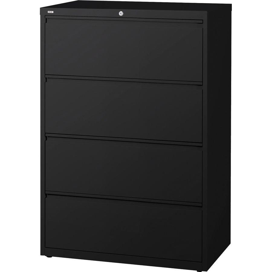 Lorell Fortress Series Lateral File - 36" x 18.6" x 52.5" - 4 x Drawer(s) for File - Letter, Legal, A4 - Lateral - Ball-bearing Suspension, Leveling Glide, Label Holder, Interlocking - Black - Steel -. Picture 4