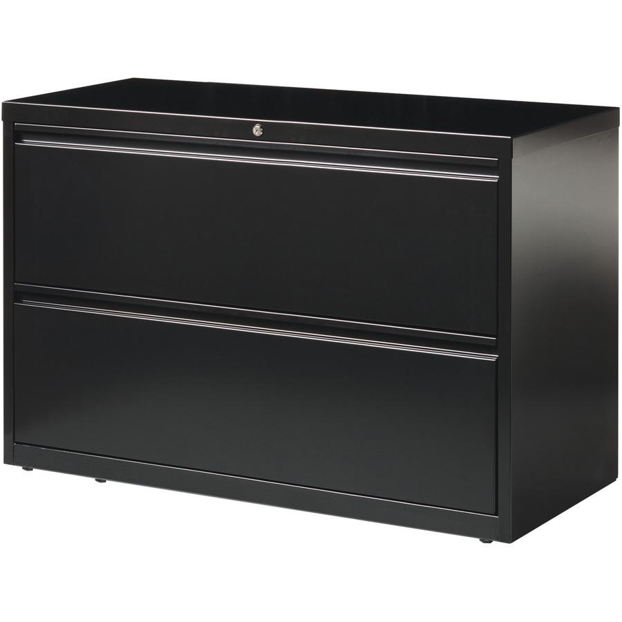 Lorell Fortress Series Lateral File - 42" x 18.6" x 28.1" - 2 x Drawer(s) for File - Letter, Legal, A4 - Lateral - Interlocking, Leveling Glide, Ball-bearing Suspension, Label Holder - Black - Recycle. Picture 4