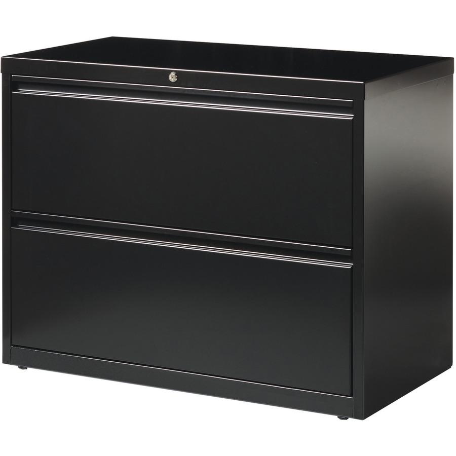 Lorell Fortress Series Lateral File - 36" x 18.6" x 28.1" - 2 x Drawer(s) for File - Letter, Legal, A4 - Lateral - Leveling Glide, Label Holder, Ball-bearing Suspension, Interlocking - Black - Steel -. Picture 4