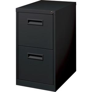 Lorell 22" File/File Mobile File Cabinet with Recessed Pull - 15" x 22.9" x 28" - 2 x Drawer(s) for File - Letter - Security Lock, Ball-bearing Suspension - Black - Powder Coated - Steel - Recycled. Picture 2