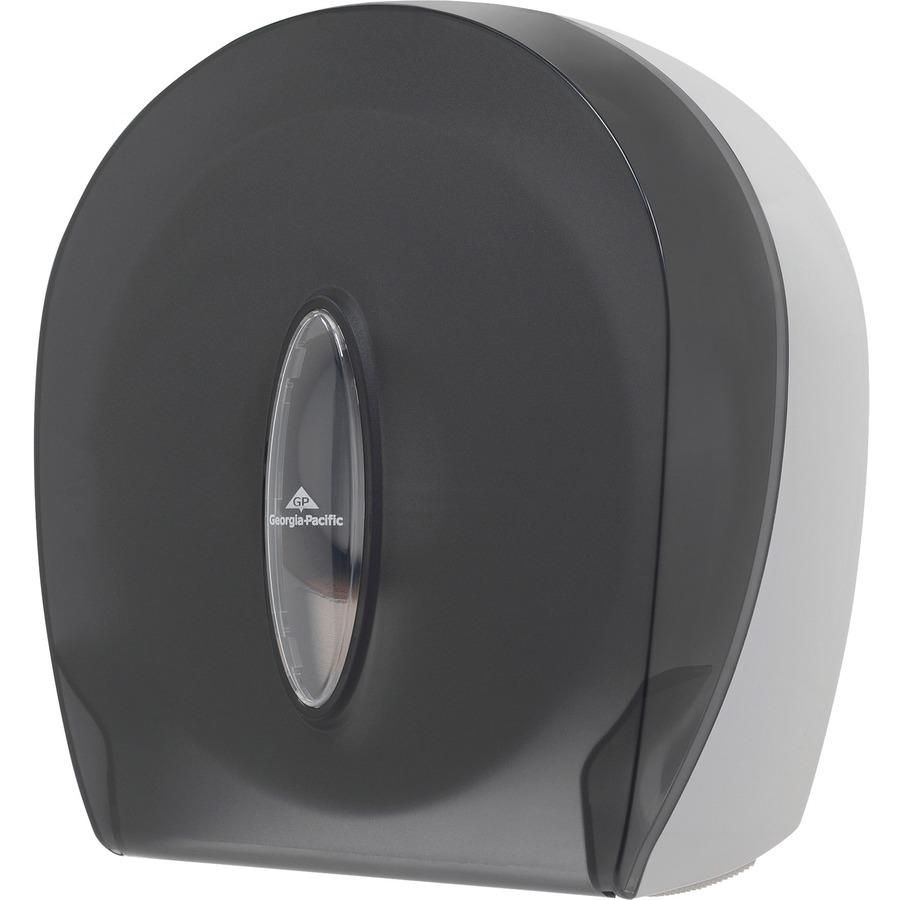 Georgia-Pacific 1-Roll Jumbo Jr. High-Capacity Toilet Paper Dispenser - Roll Dispenser - 1 x Roll - 9" Roll Diameter - 11.3" Height x 10.6" Width x 5.4" Depth - Plastic - Smoke Gray - Lockable, Washab. Picture 4