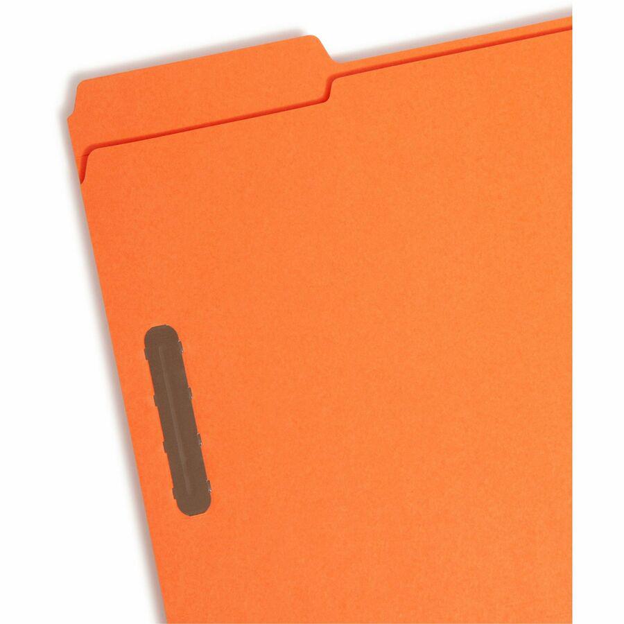 Smead 12540 1/3 Tab Cut Letter Recycled Fastener Folder - 8 1/2" x 11" - 2 x 2K Fastener(s) - 2" Fastener Capacity for Folder - Top Tab Location - Assorted Position Tab Position - Orange - 10% Recycle. Picture 6