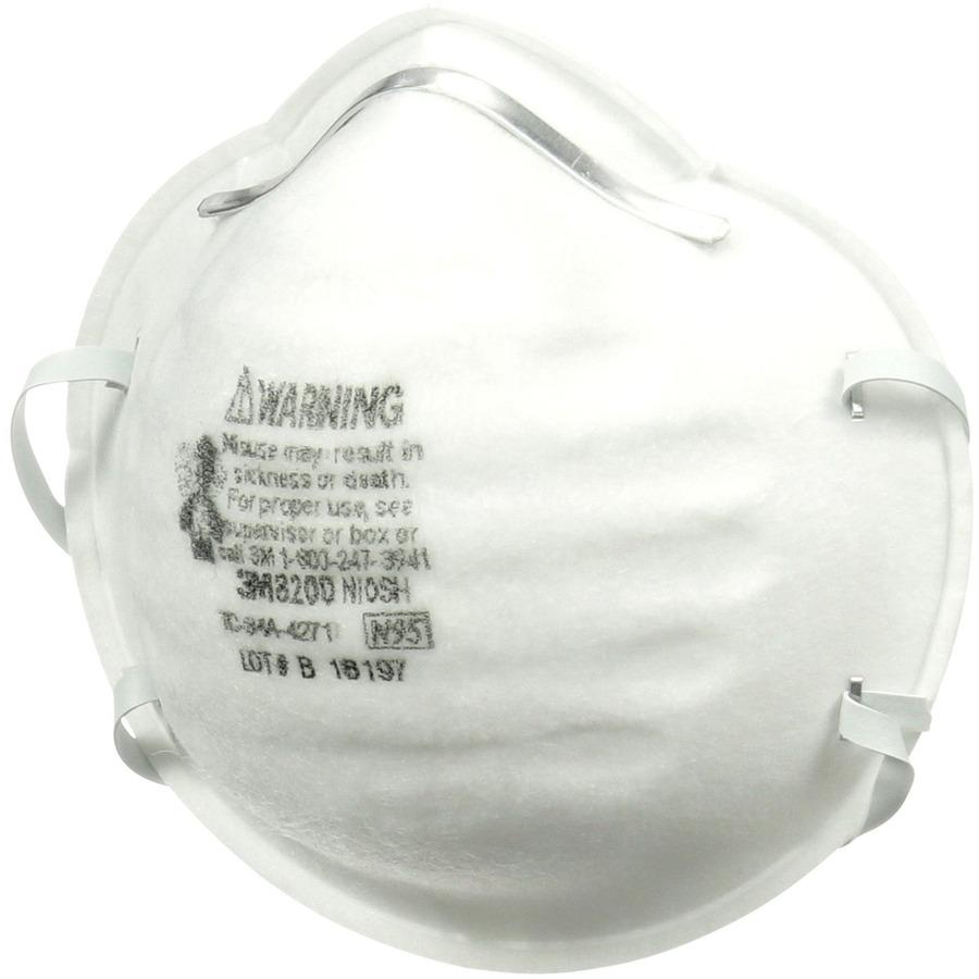 3M N95 Particulate Respirator 8200 Mask - Standard Size - Allergen, Dust Protection - White - Lightweight, Disposable, Adjustable Nose Clip, Comfortable - 20 / Box. Picture 3