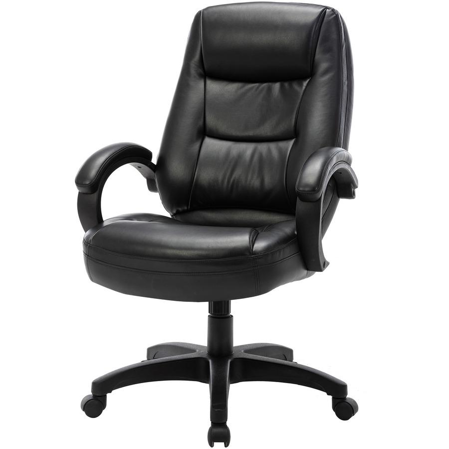 Lorell Westlake Series Executive High-Back Chair - Black Leather Seat - Black Polyurethane Frame - High Back - Black - 1 Each. Picture 7