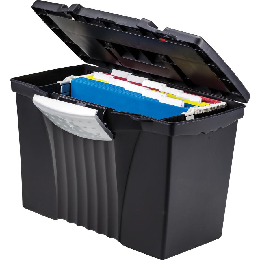 Storex Portable File Storage Box - External Dimensions: 14.5" Width x 10.5" Depth x 12"Height - Media Size Supported: Letter, Legal - Latching Closure - Plastic - Black - For File - Recycled - 1 / Car. Picture 7