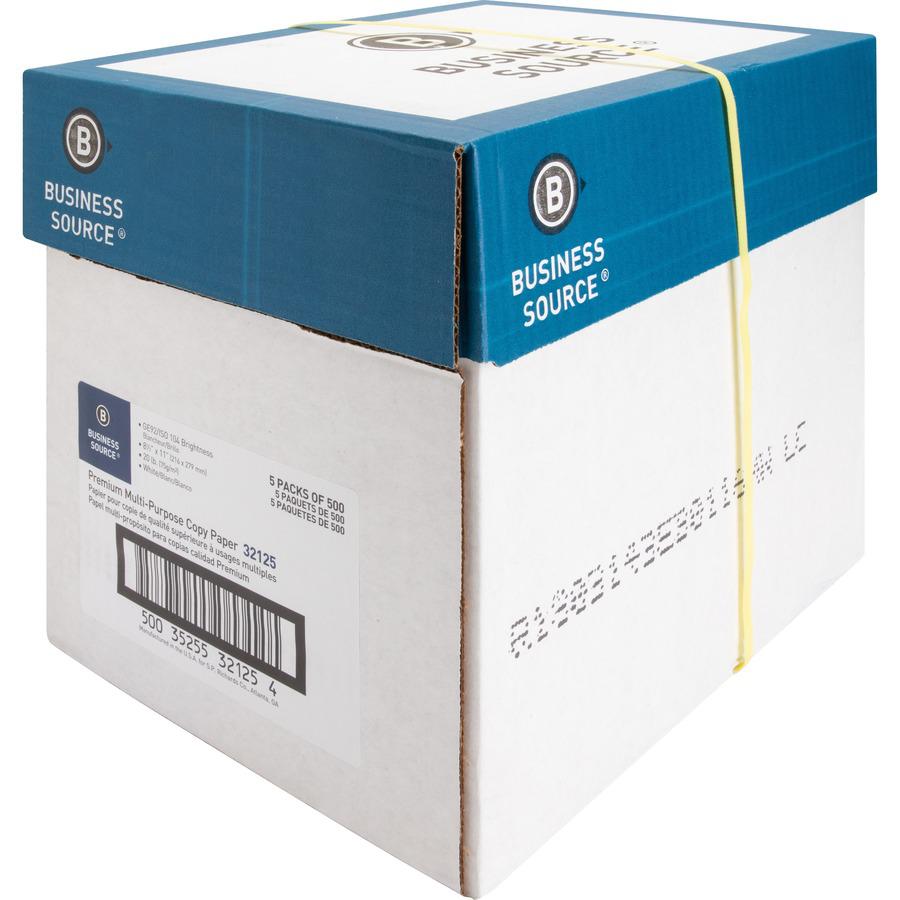 Business Source Premium Multipurpose Copy Paper - Letter - 8 1/2" x 11" - 20 lb Basis Weight - 2500 / Carton - White. Picture 8
