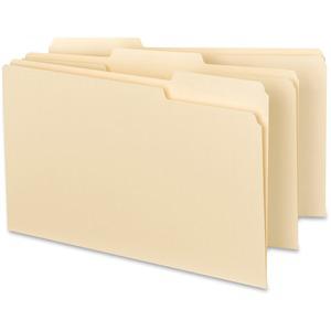 Business Source 1/3 Tab Cut Legal Recycled Top Tab File Folder - 8 1/2" x 14" - Top Tab Location - Assorted Position Tab Position - Manila - 10% Recycled - 100 / Box. Picture 2