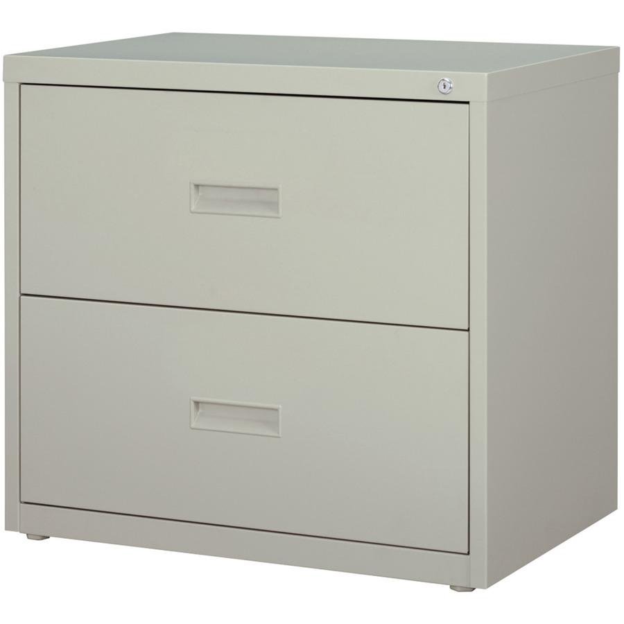 Lorell Value Lateral File - 2-Drawer - 30" x 18.6" x 28.1" - 2 x Drawer(s) for File - A4, Letter, Legal - Interlocking, Ball-bearing Suspension, Adjustable Glide - Light Gray - Steel - Recycled. Picture 3