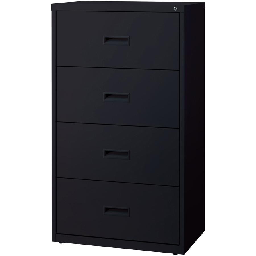 Lorell Value Lateral File - 2-Drawer - 30" x 18.6" x 52.5" - 4 x Drawer(s) for File - A4, Legal, Letter - Adjustable Glide, Ball-bearing Suspension, Label Holder - Black - Steel - Recycled. Picture 4