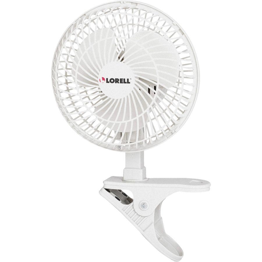 Lorell Clip-On Personal Fan - 152.4 mm Diameter - 2 Speed - Adjustable Tilt Head - 9.5" Height x 7.9" Width x 6" Depth - White. Picture 9