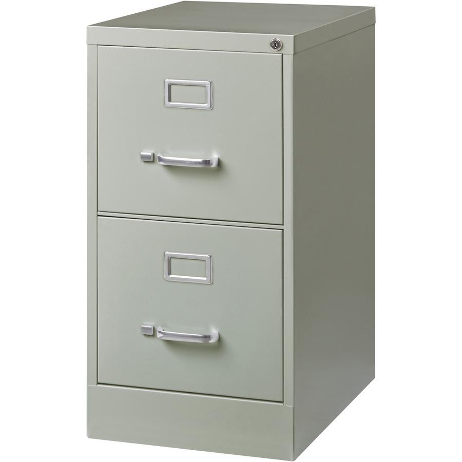 Lorell Fortress Series 22" Commercial-Grade Vertical File Cabinet - 15" x 22" x 28.4" - 2 x Drawer(s) for File - Letter - Lockable, Ball-bearing Suspension - Light Gray - Steel - Recycled. Picture 6