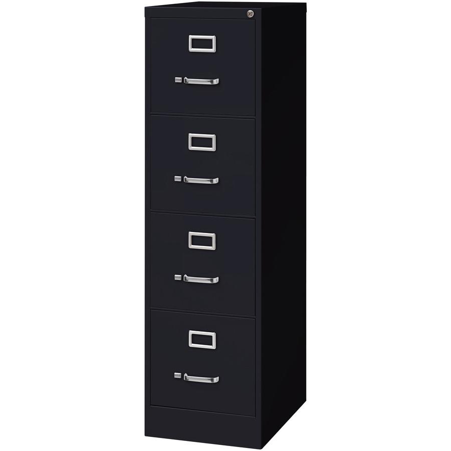 Lorell Fortress Series 22" Commercial-Grade Vertical File Cabinet - 15" x 22" x 52" - 4 x Drawer(s) for File - Letter - Lockable, Ball-bearing Suspension - Black - Steel - Recycled. Picture 6