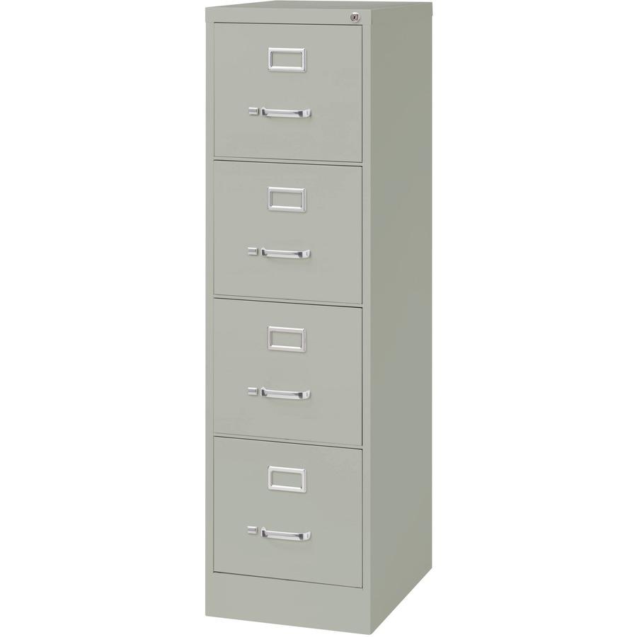 Lorell Fortress Series 22" Commercial-Grade Vertical File Cabinet - 15" x 22" x 52" - 4 x Drawer(s) for File - Letter - Lockable, Ball-bearing Suspension - Light Gray - Steel - Recycled. Picture 5