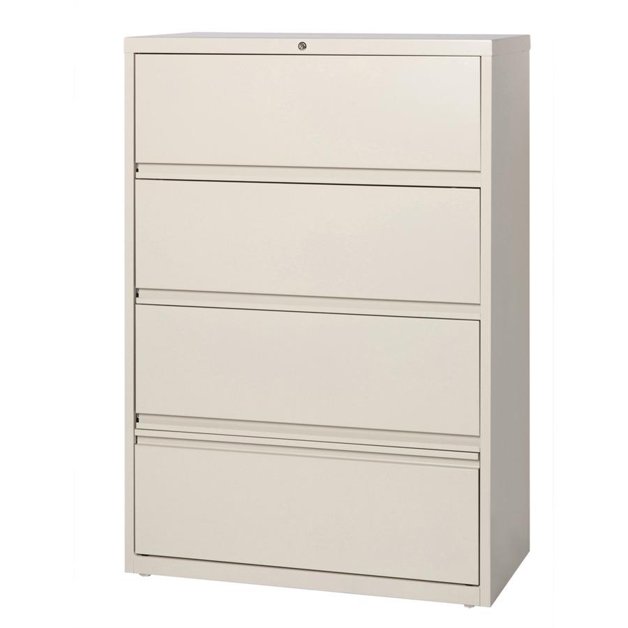 Lorell Fortress Lateral File with Roll-Out Shelf - 36" x 18.6" x 52.5" - 4 x Drawer(s) for File - Letter, Legal, A4 - Ball-bearing Suspension, Interlocking, Heavy Duty, Recessed Handle, Leveling Glide. Picture 4