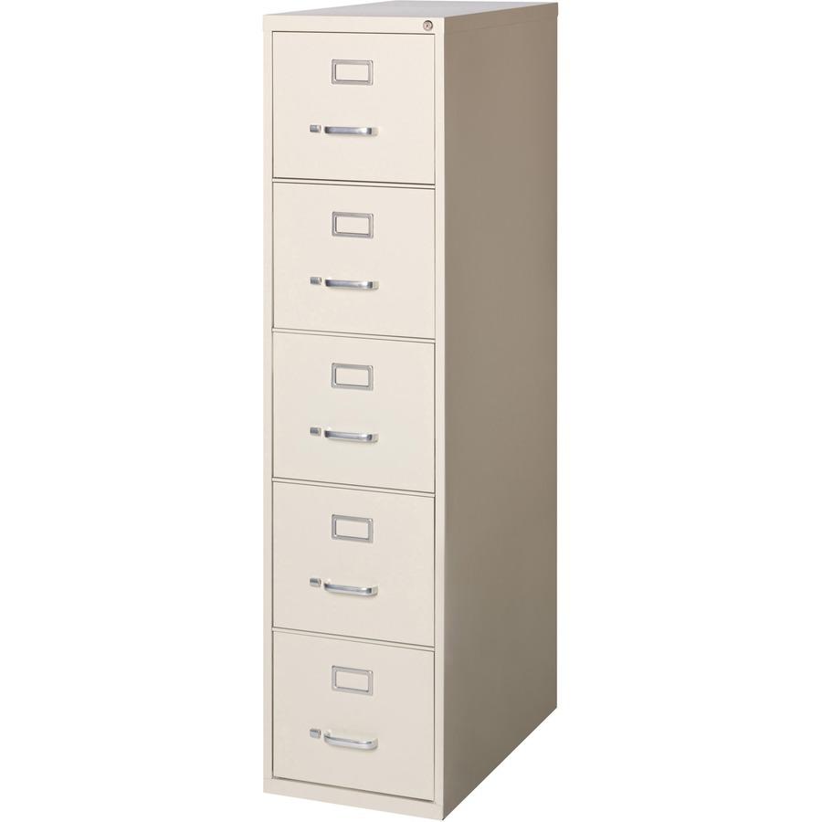 Lorell Fortress Series 26-1/2" Commercial-Grade Vertical File Cabinet - 15" x 26.5" x 61" - 5 x Drawer(s) for File - Letter - Vertical - Ball-bearing Suspension, Heavy Duty, Security Lock - Putty - St. Picture 4
