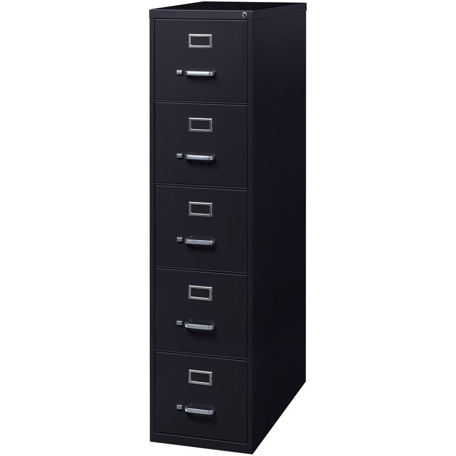 Lorell Fortress Series 26-1/2" Commercial-Grade Vertical File Cabinet - 15" x 26.5" x 61.6" - 5 x Drawer(s) for File - Letter - Vertical - Heavy Duty, Security Lock, Ball-bearing Suspension - Black - . Picture 5