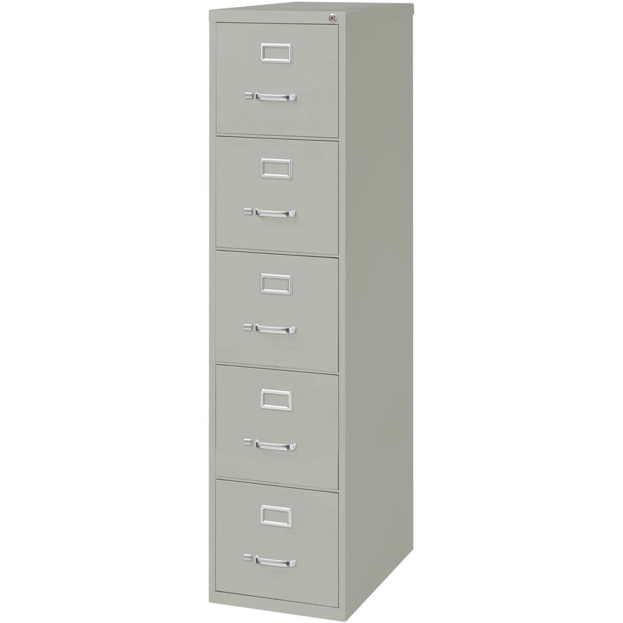 Lorell Fortress Series 26-1/2" Commercial-Grade Vertical File Cabinet - 15" x 26.5" x 61.6" - 5 x Drawer(s) for File - Letter - Vertical - Security Lock, Ball-bearing Suspension, Heavy Duty - Light Gr. Picture 5