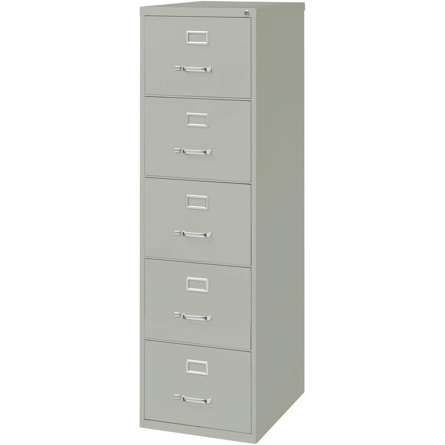 Lorell Fortress Series 26-1/2" Commercial-Grade Vertical File Cabinet - 18" x 26.5" x 61" - 5 x Drawer(s) for File - Legal - Vertical - Security Lock, Heavy Duty, Ball-bearing Suspension - Light Gray . Picture 5