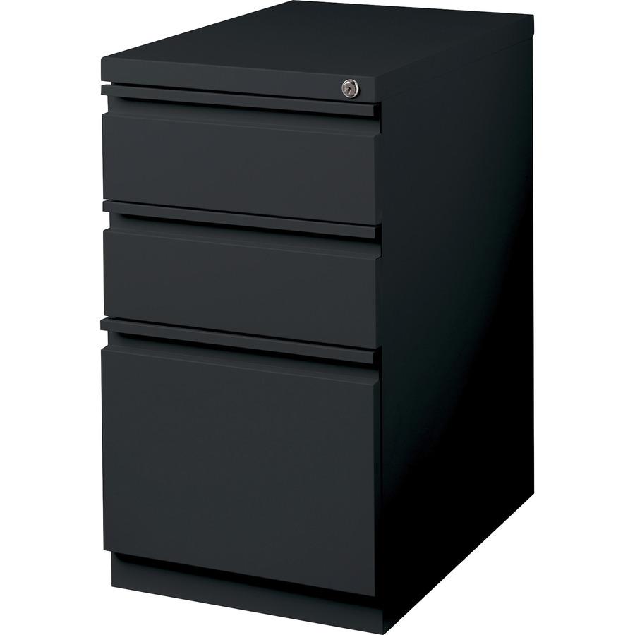 Lorell 20" Box/Box/File Mobile File Cabinet with Full-Width Pull - 15" x 20" x 27.8" - Letter - Ball-bearing Suspension, Recessed Handle, Security Lock - Black - Steel - Recycled. Picture 8