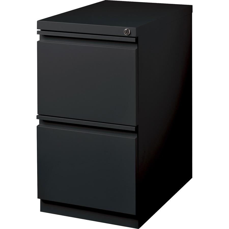 Lorell 20" File/File Mobile File Cabinet with Full-Width Pull - 15" x 20" x 27.8" - Letter - Security Lock, Ball-bearing Suspension, Recessed Handle - Black - Steel - Recycled. Picture 8