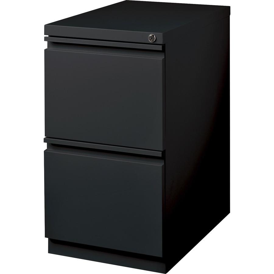 Lorell 23" File/File Mobile File Cabinet with Full-Width Pull - 15" x 22.9" x 27.8" - Letter - Vertical - Recessed Handle, Ball-bearing Suspension, Security Lock - Black - Steel - Recycled. Picture 8