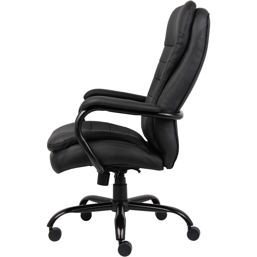 Lorell Big & Tall Double Cushion Executive High-Back Chair - Black Leather Seat - Black Leather Back - 5-star Base - Black - 1 Each. Picture 5