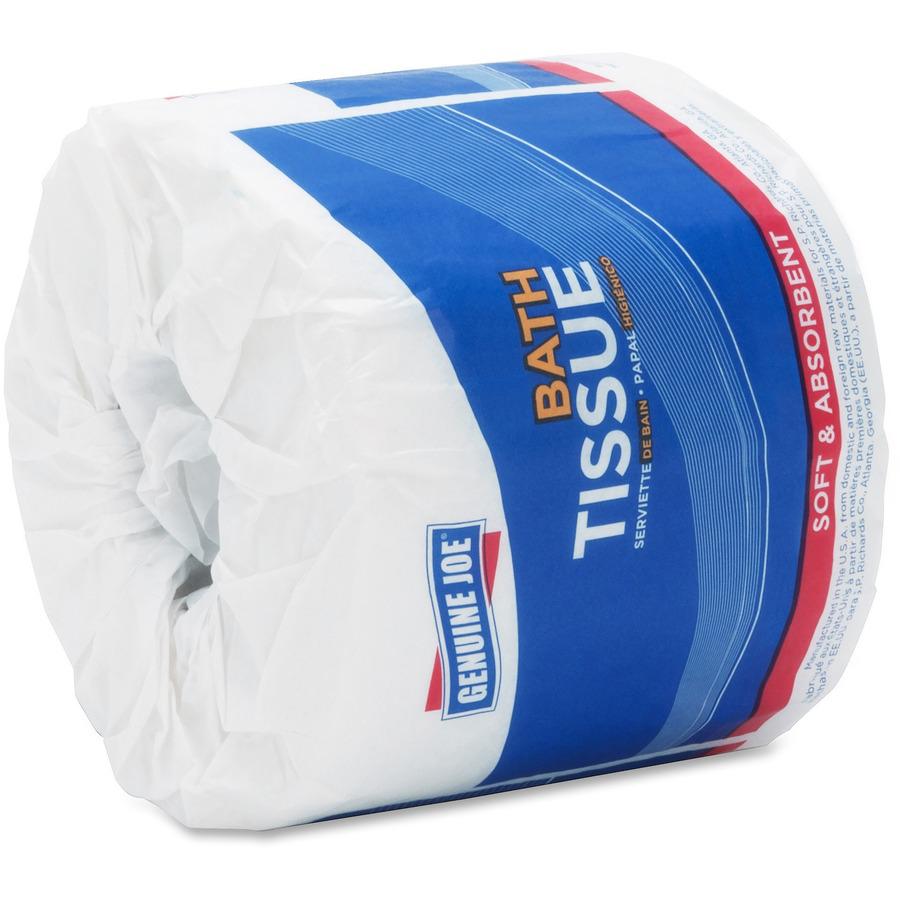 Genuine Joe Embossed Roll Bath Tissue - 2 Ply - 4" x 4" - 550 Sheets/Roll - 1.63" Core - White - 80 / Carton. Picture 4