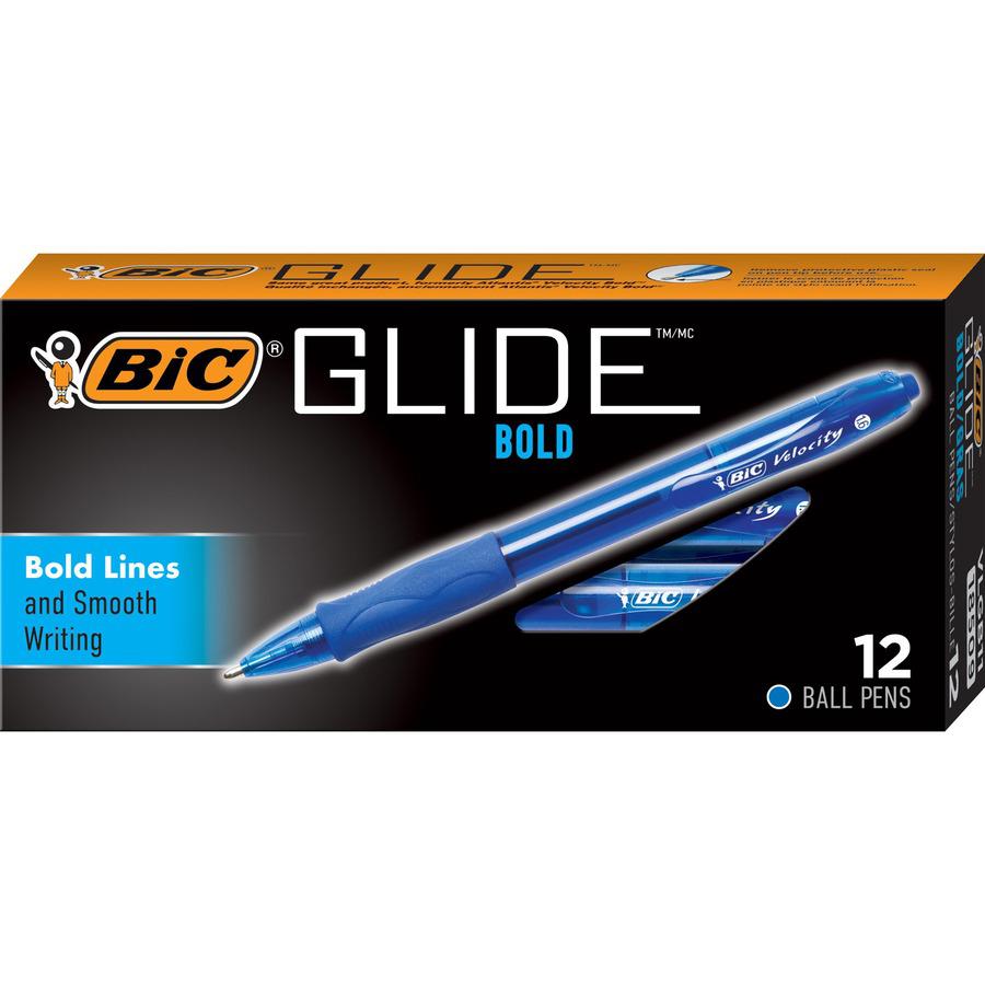 BIC Glide Bold - Bold Pen Point - 1.6 mm Pen Point Size - Conical Pen Point Style - Refillable - Retractable - Blue - Blue Barrel - 1 Dozen. Picture 6