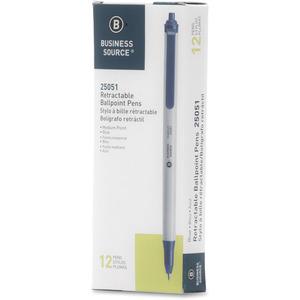Business Source Retractable Ballpoint Pens - Medium Pen Point - Retractable - Blue - Gray Barrel - 1 Dozen. Picture 7