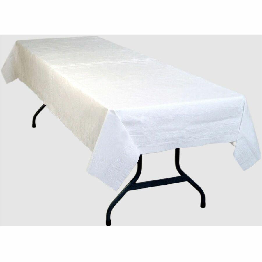 Tablemate Table Set Poly Tissue Table Cover - 108" Length x 54" Width - Poly, Tissue - White - 6 / Pack. Picture 3