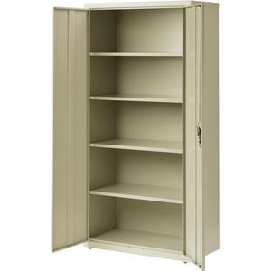 Lorell Fortress Series Storage Cabinets - 36" x 18" x 72" - 5 x Shelf(ves) - Recessed Locking Handle, Hinged Door, Durable - Putty - Powder Coated - Steel - Recycled. Picture 8