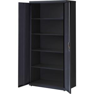 Lorell Fortress Series Storage Cabinet - 36" x 18" x 72" - 5 x Shelf(ves) - Recessed Locking Handle, Hinged Door, Durable - Black - Powder Coated - Steel - Recycled. Picture 2