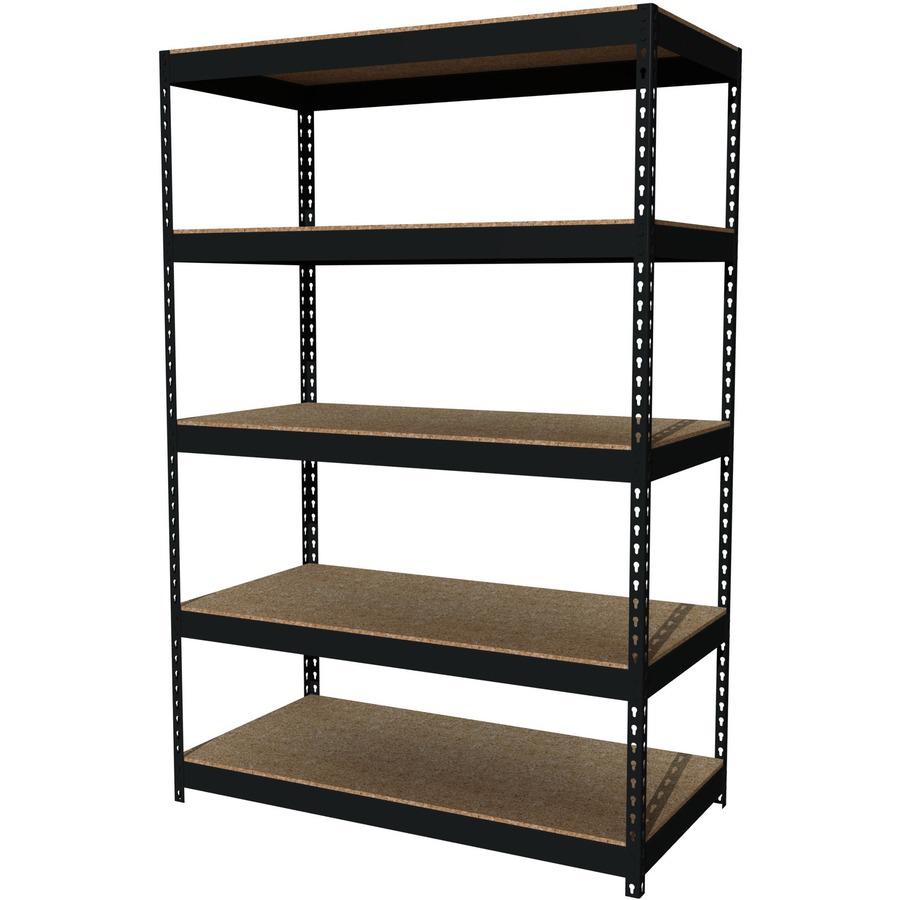 Lorell Fortress Riveted Shelving - 5 Shelf(ves) - 72" Height x 48" Width x 24" Depth - Rust Resistant - 28% Recycled - Black - Steel - 1 Each. Picture 3