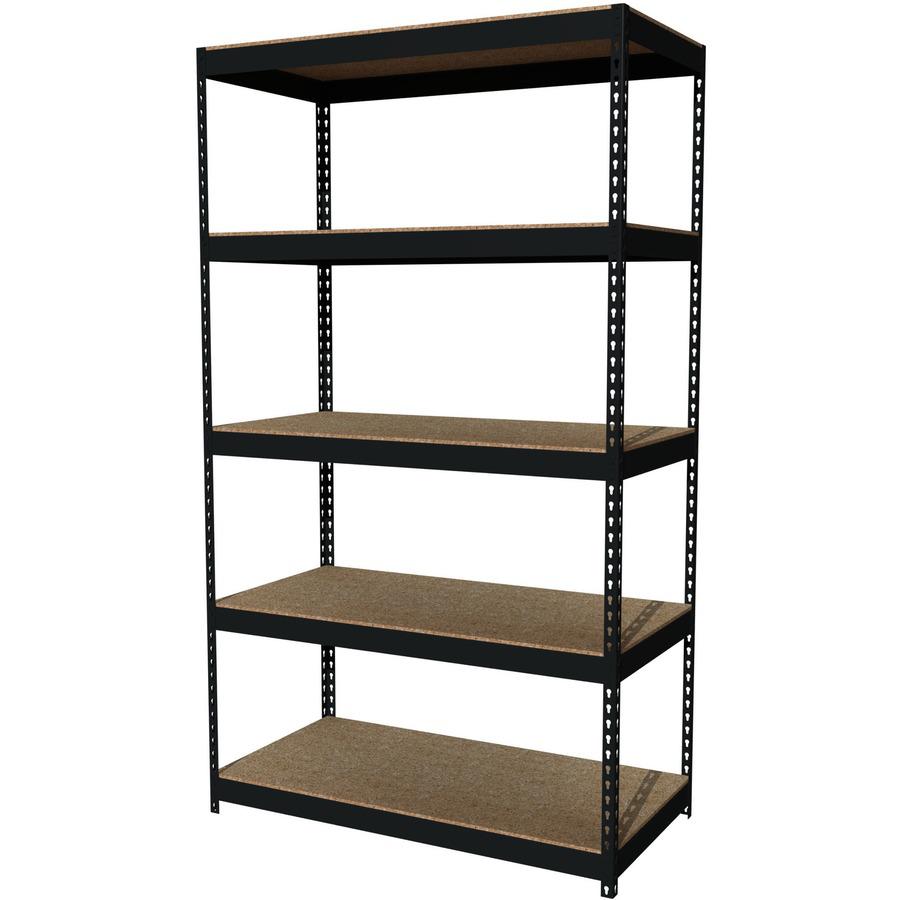 Lorell Fortress Riveted Shelving - 5 Compartment(s) - 5 Shelf(ves) - 84" Height x 48" Width x 24" Depth - Heavy Duty, Rust Resistant - 28% Recycled - Powder Coated - Black - Steel - 1 Each. Picture 3