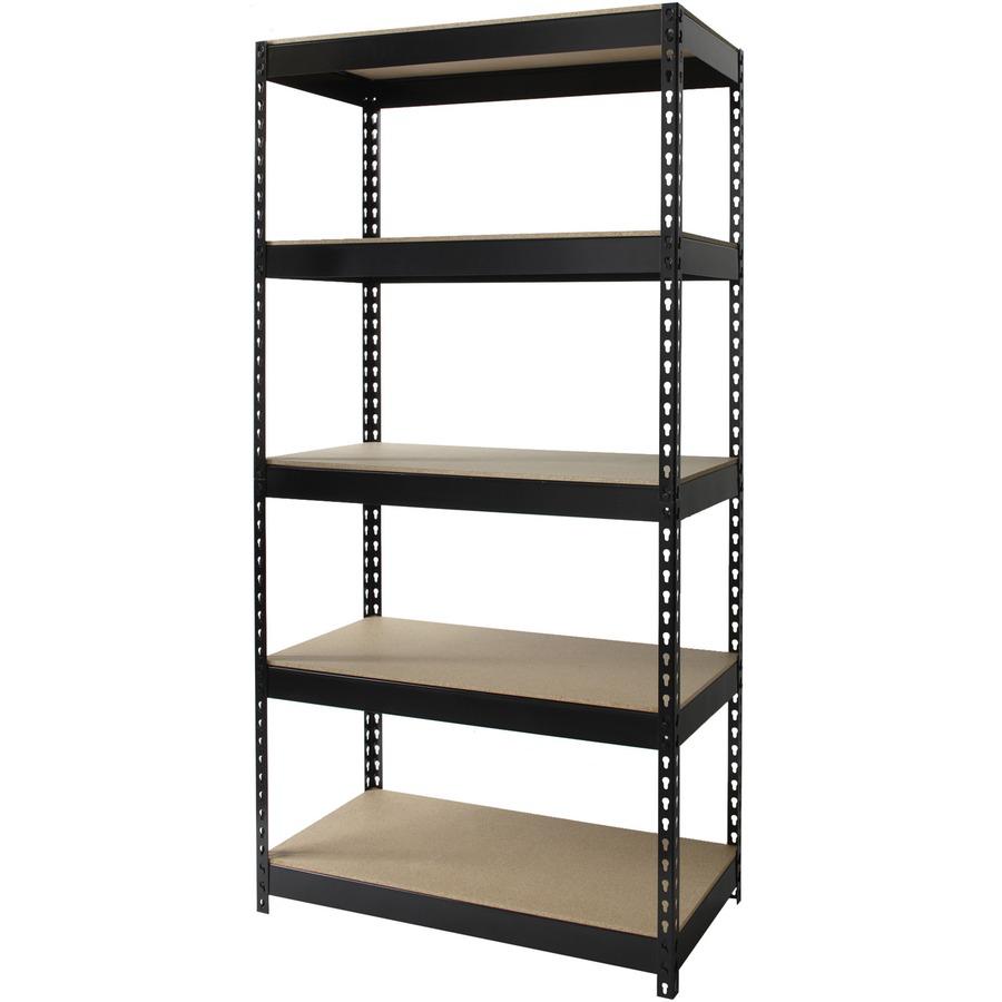 Lorell Fortress Riveted Shelving - 5 Compartment(s) - 5 Shelf(ves) - 72" Height x 36" Width x 18" Depth - Heavy Duty, Rust Resistant - 28% Recycled - Powder Coated - Black - Steel - 1 Each. Picture 3
