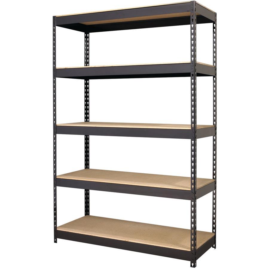 Lorell Riveted Steel Shelving - 5 Compartment(s) - 5 Shelf(ves) - 72" Height x 48" Width x 18" Depth - Heavy Duty, Rust Resistant - 28% Recycled - Powder Coated - Black - Steel - 1 Each. Picture 4