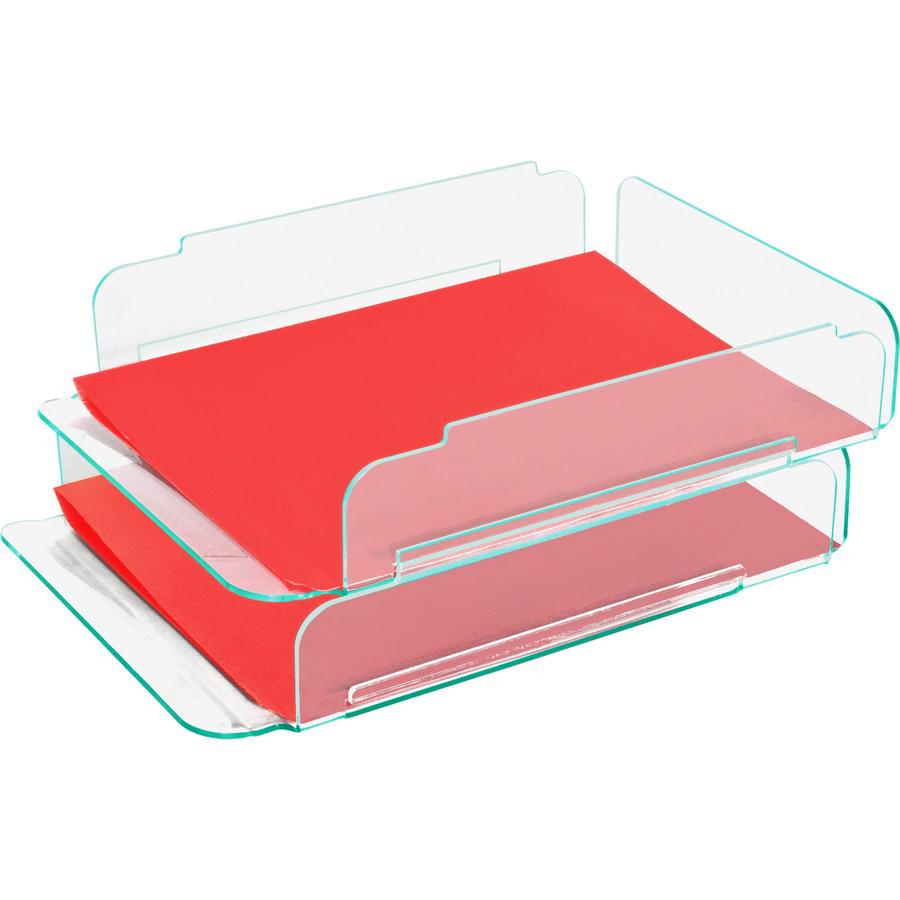 Lorell Stacking Document Trays - Desktop - Durable, Lightweight, Non-skid, Stackable - Clear - Acrylic - 1 Each. Picture 4