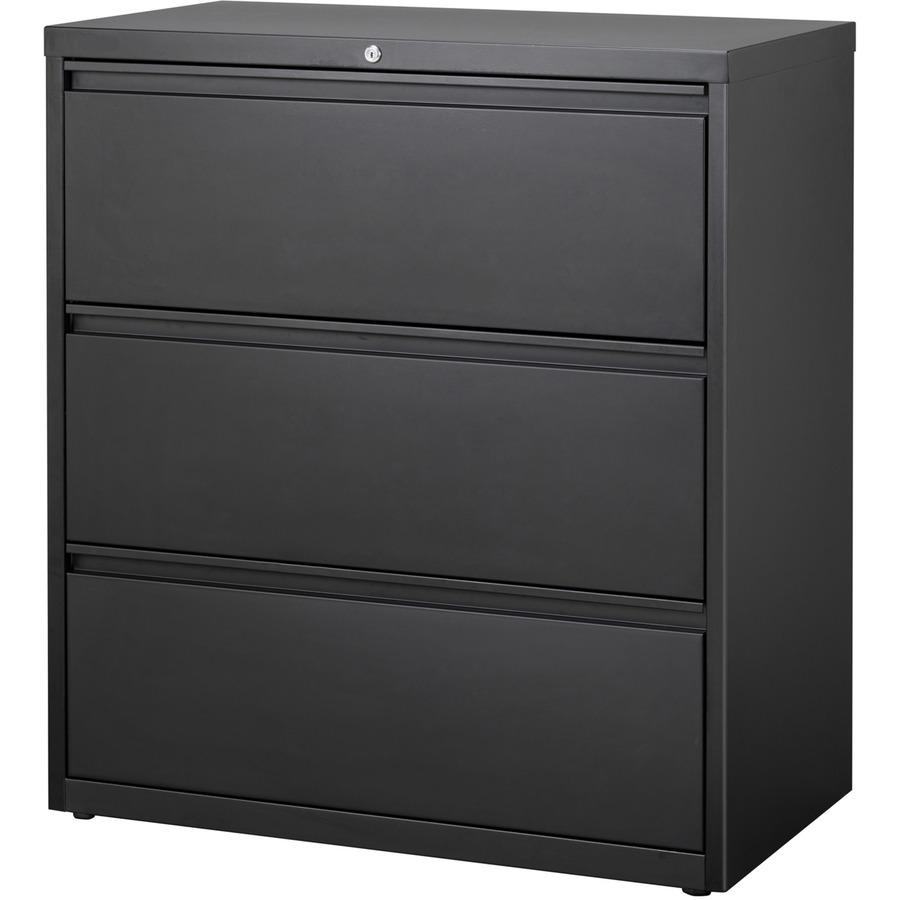 Lorell Fortress Series Lateral File - 36" x 18.6" x 40.3" - 3 x Drawer(s) for File - Letter, Legal, A4 - Lateral - Locking Drawer, Magnetic Label Holder, Ball-bearing Suspension, Leveling Glide - Blac. Picture 3