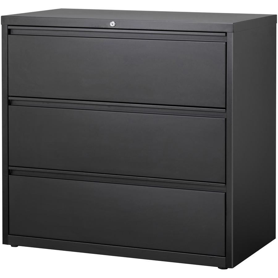 Lorell Fortress Series Lateral File - 42" x 18.6" x 40.3" - 3 x Drawer(s) for File - Letter, Legal, A4 - Lateral - Locking Drawer, Magnetic Label Holder, Ball-bearing Suspension, Leveling Glide - Blac. Picture 4