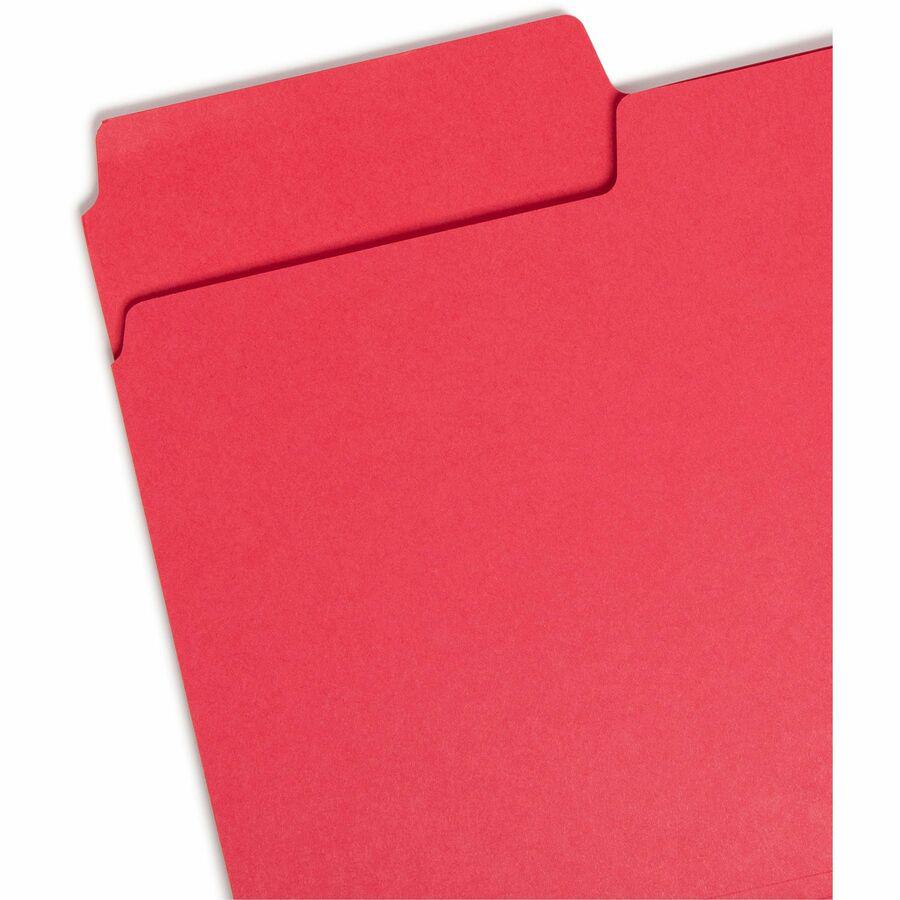Smead SuperTab 1/3 Tab Cut Legal Recycled Top Tab File Folder - 8 1/2" x 14" - 3/4" Expansion - Top Tab Location - Assorted Position Tab Position - Blue, Red, Green, Yellow - 10% Recycled - 50 / Box. Picture 6